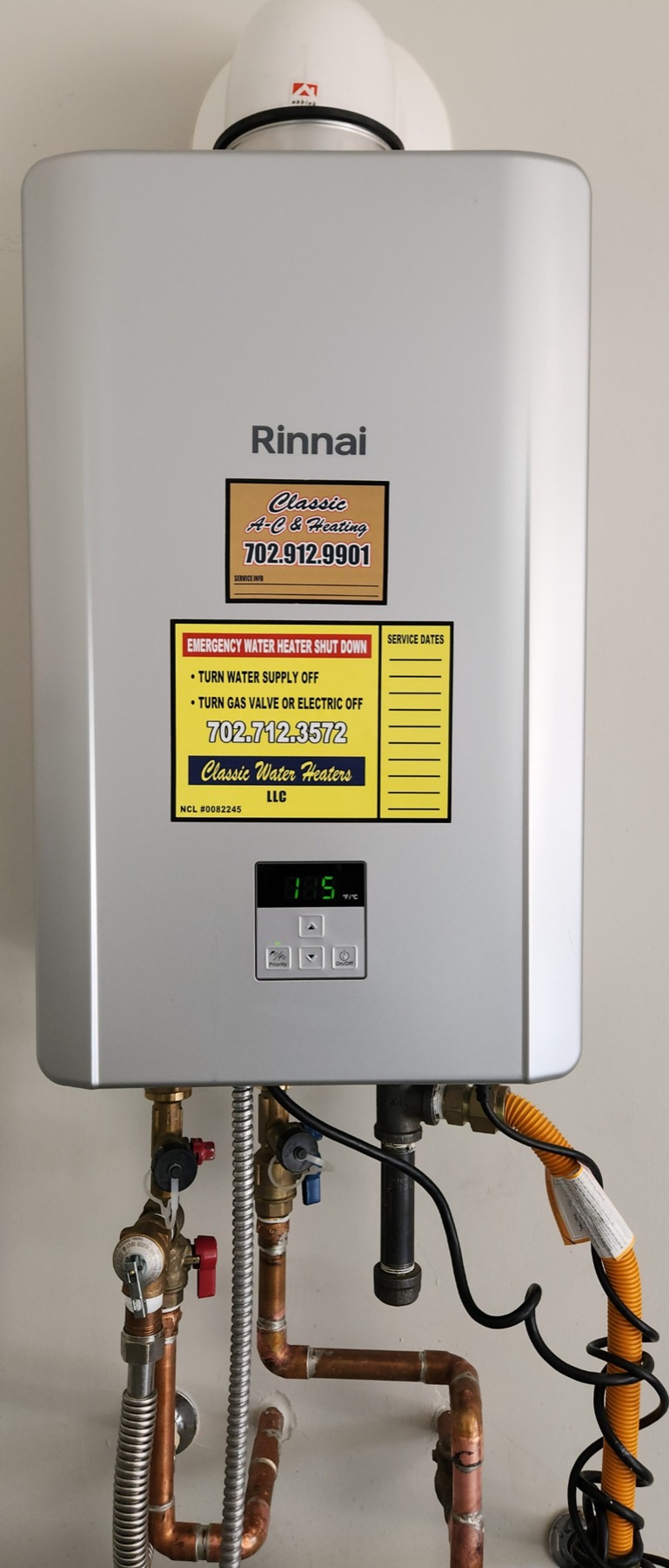 Rinnai tankless water heater installed by Classic Water Heaters